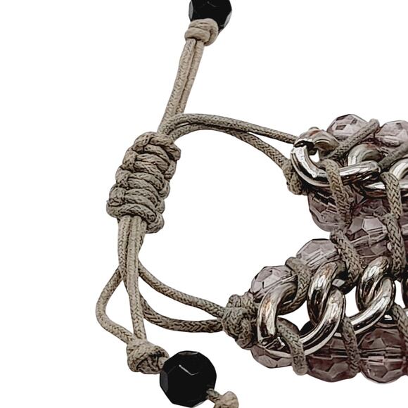 Artisan Black & Lilac Glass Beaded Macrame Bracelet - 6 1/2 Inch to 8 1/2 Inch - Picture 10 of 12